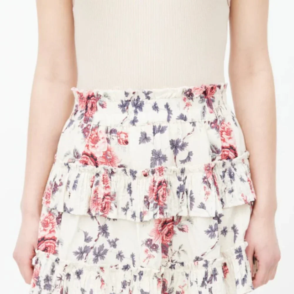 NEW LoveShackFancy Ruffle Mini Skirt in Multi Floral - Picture 2 of 3